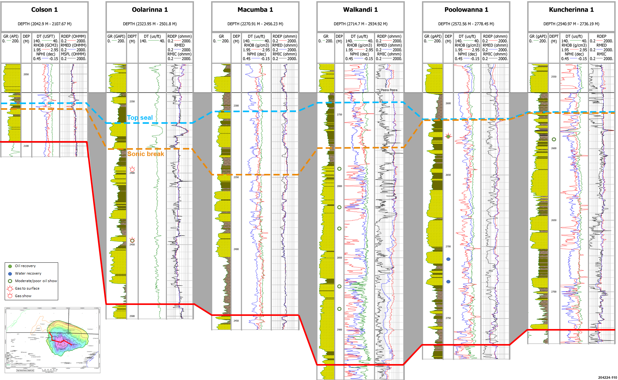 Peera Peera Formation correlation in the Simpson Basin. Datum: Top Peera Peera Formation